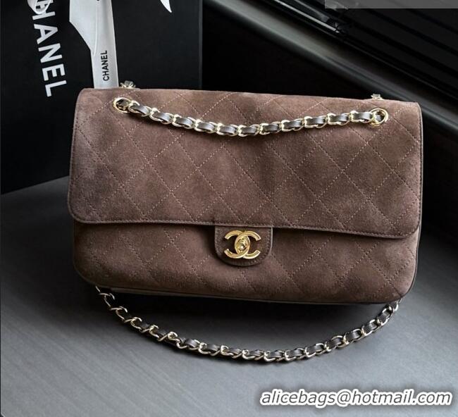 Original Cheap Chanel Suede Calfskin Maxi Flap Bag AS6281 Dark Brown 2026
