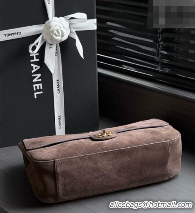 Original Cheap Chanel Suede Calfskin Maxi Flap Bag AS6281 Dark Brown 2026