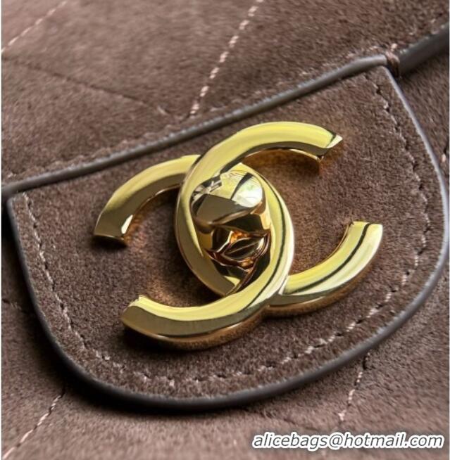 Original Cheap Chanel Suede Calfskin Maxi Flap Bag AS6281 Dark Brown 2026