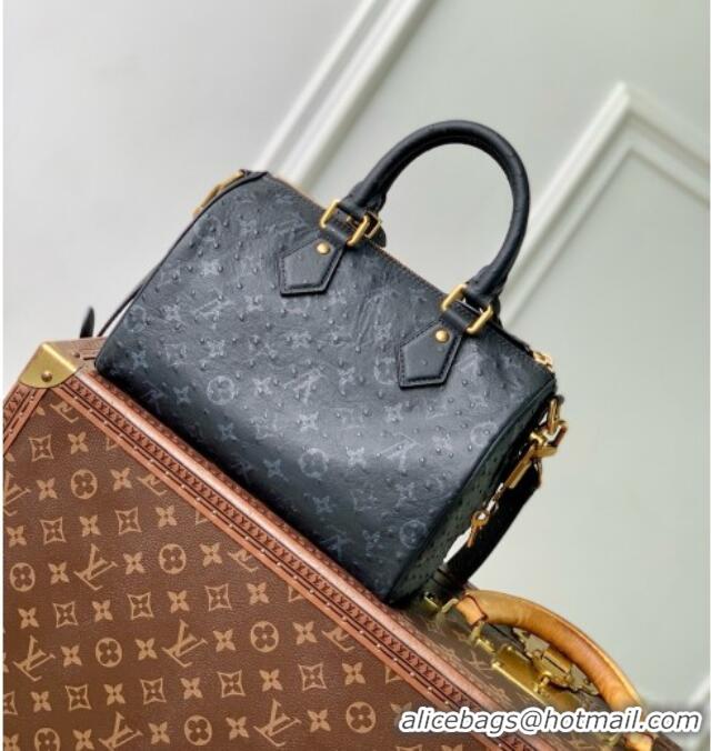Famous Brand Louis Vuitton Speedy P9 Bandoulière 25 Bag in Ostrich Pattern Calfskin M24426 Black 2026