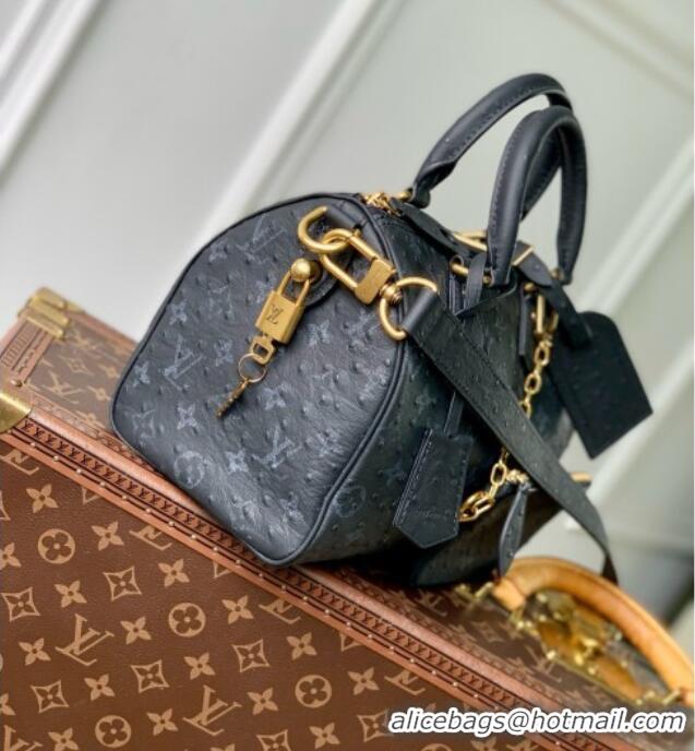 Famous Brand Louis Vuitton Speedy P9 Bandoulière 25 Bag in Ostrich Pattern Calfskin M24426 Black 2026