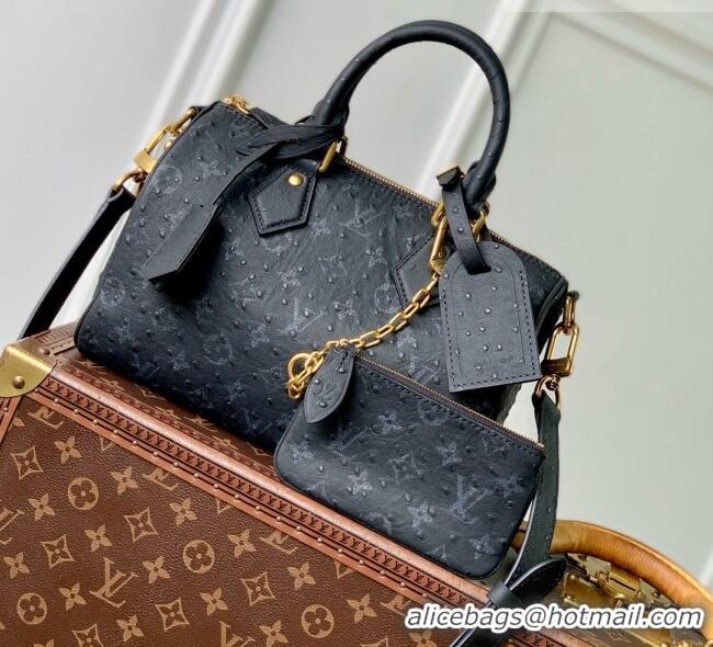 Famous Brand Louis Vuitton Speedy P9 Bandoulière 25 Bag in Ostrich Pattern Calfskin M24426 Black 2026