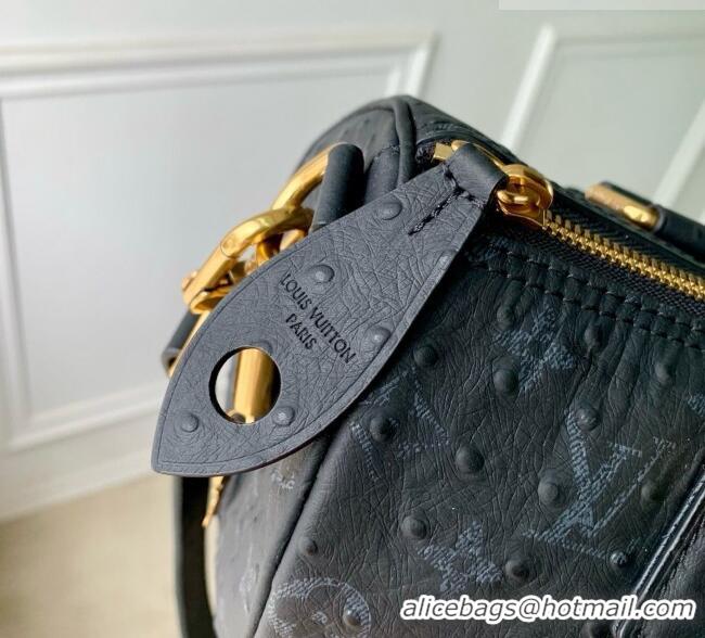 Famous Brand Louis Vuitton Speedy P9 Bandoulière 25 Bag in Ostrich Pattern Calfskin M24426 Black 2026