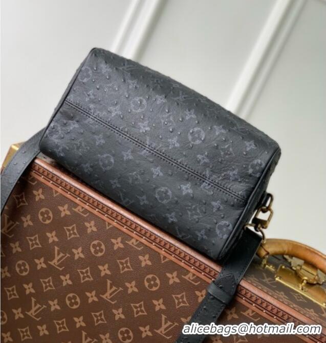 Famous Brand Louis Vuitton Speedy P9 Bandoulière 25 Bag in Ostrich Pattern Calfskin M24426 Black 2026