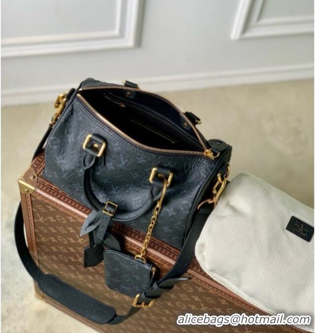 Famous Brand Louis Vuitton Speedy P9 Bandoulière 25 Bag in Ostrich Pattern Calfskin M24426 Black 2026