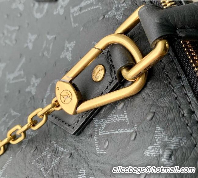 Famous Brand Louis Vuitton Speedy P9 Bandoulière 25 Bag in Ostrich Pattern Calfskin M24426 Black 2026