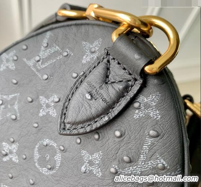 Famous Brand Louis Vuitton Speedy P9 Bandoulière 25 Bag in Ostrich Pattern Calfskin M24426 Black 2026