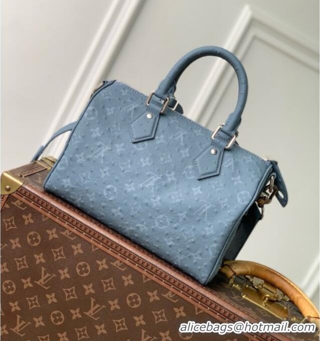 Top Design Louis Vuitton Speedy P9 Bandoulière 25 Bag in Ostrich Pattern Calfskin M24426 Blue 2026