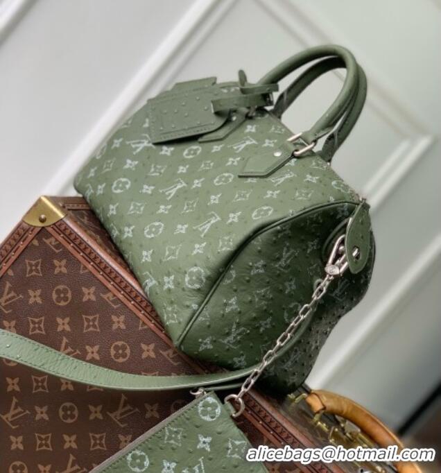 Cheapest Louis Vuitton Speedy P9 Bandoulière 30 Bag in Ostrich Pattern Calfskin M24426 Green 2026