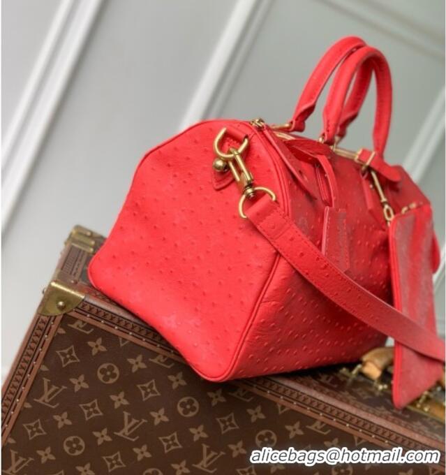 Luxury Cheap Louis Vuitton Speedy P9 Bandoulière 30 Bag in Ostrich Pattern Calfskin M24426 Red 2026