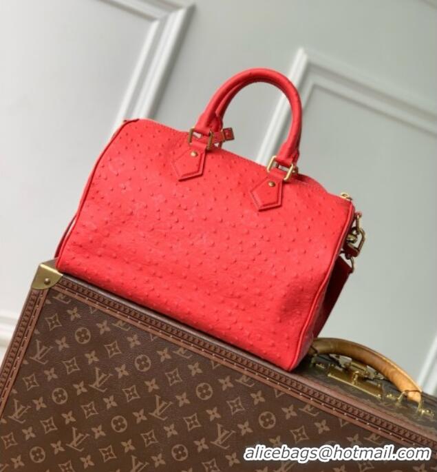 Luxury Cheap Louis Vuitton Speedy P9 Bandoulière 30 Bag in Ostrich Pattern Calfskin M24426 Red 2026