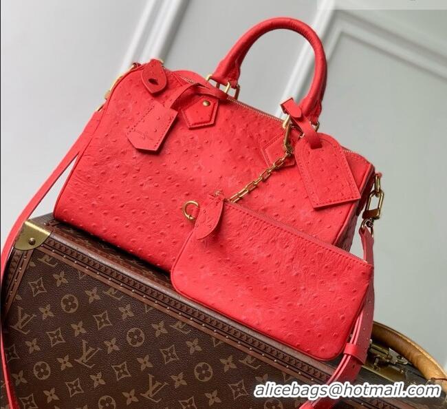 Luxury Cheap Louis Vuitton Speedy P9 Bandoulière 30 Bag in Ostrich Pattern Calfskin M24426 Red 2026