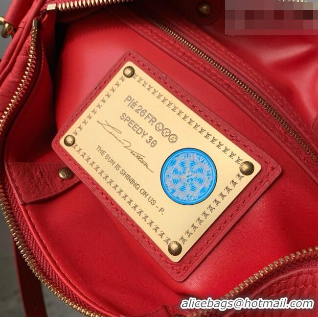 Luxury Cheap Louis Vuitton Speedy P9 Bandoulière 30 Bag in Ostrich Pattern Calfskin M24426 Red 2026