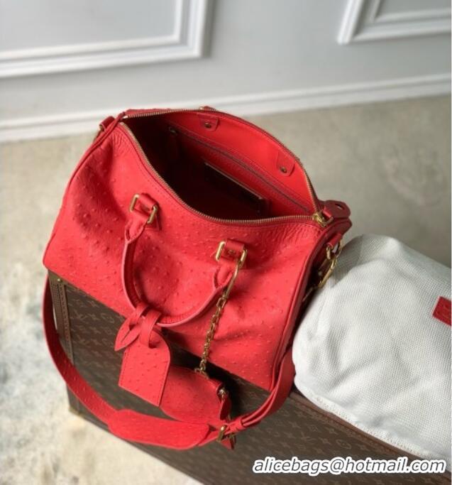 Luxury Cheap Louis Vuitton Speedy P9 Bandoulière 30 Bag in Ostrich Pattern Calfskin M24426 Red 2026