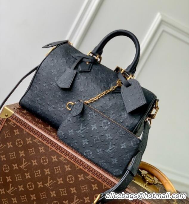 Best Grade Louis Vuitton Speedy P9 Bandoulière 30 Bag in Ostrich Pattern Calfskin M24426 Black 2026