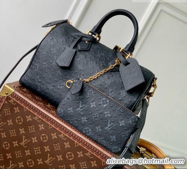 Best Grade Louis Vuitton Speedy P9 Bandoulière 30 Bag in Ostrich Pattern Calfskin M24426 Black 2026