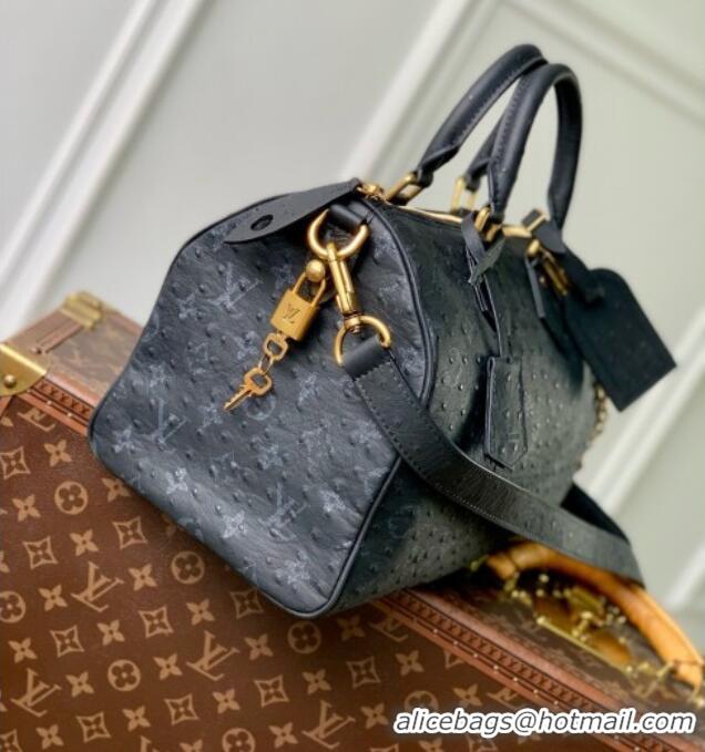 Best Grade Louis Vuitton Speedy P9 Bandoulière 30 Bag in Ostrich Pattern Calfskin M24426 Black 2026
