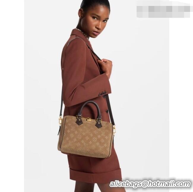 Most Popular Louis Vuitton Speedy Bandoulière 25 Bag in Beige Trench Embossed Calfskin Suede Leather M2A383 2026