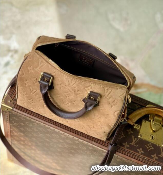 Most Popular Louis Vuitton Speedy Bandoulière 25 Bag in Beige Trench Embossed Calfskin Suede Leather M2A383 2026