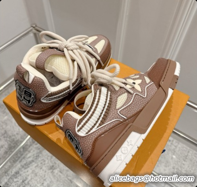 Duplicate Louis Vuitton LV Skate Sneaker in Beige Mix of Materials LV073053 Brown 2026