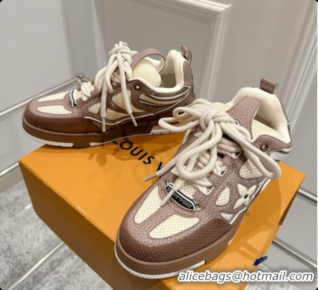 Duplicate Louis Vuitton LV Skate Sneaker in Beige Mix of Materials LV073053 Brown 2026