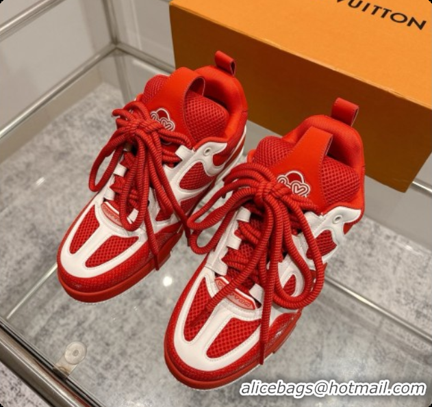 Perfect Louis Vuitton LV Skate Sneaker in Beige Mix of Materials LV073059 Red/White 2026
