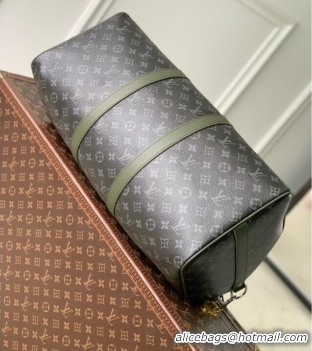 Top Quality Louis Vuitton Keepall Bandoulière 50 Bag in Monogram Eclipse Canvas M28844 Black/Khaki Green 2026