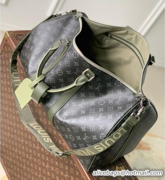 Top Quality Louis Vuitton Keepall Bandoulière 50 Bag in Monogram Eclipse Canvas M28844 Black/Khaki Green 2026