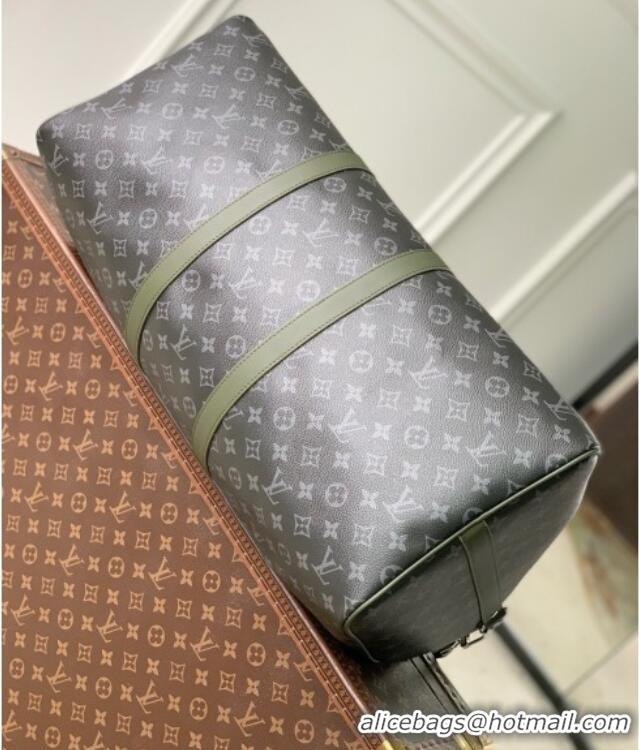 Top Quality Louis Vuitton Keepall Bandoulière 55 Bag in Monogram Eclipse Canvas M28844 Black/Khaki Green 2026
