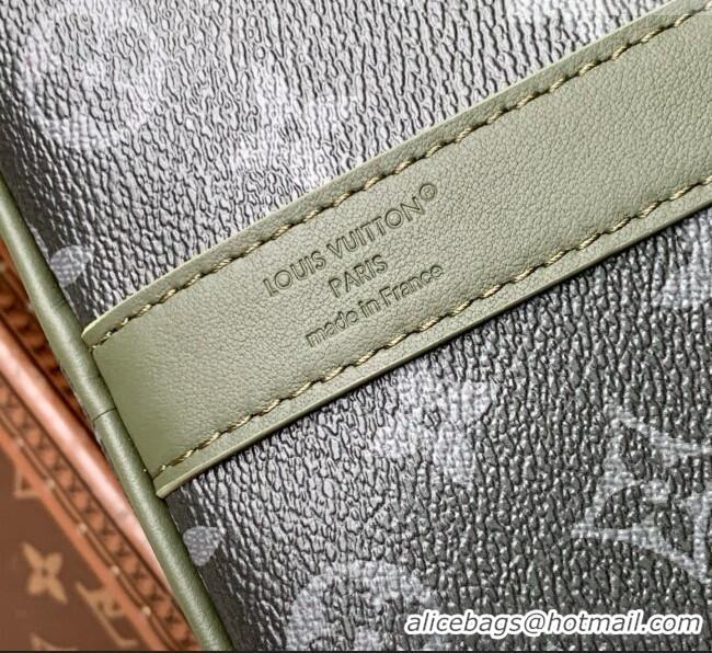 Top Quality Louis Vuitton Keepall Bandoulière 55 Bag in Monogram Eclipse Canvas M28844 Black/Khaki Green 2026