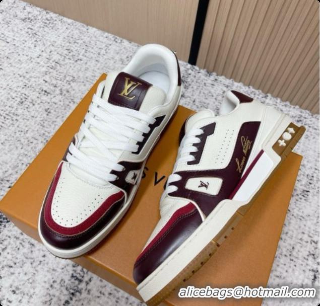 Good Quality Louis Vuitton Louis Vuitton LV Trainer Sneakers in Leather LV073102 Burgundy 2026