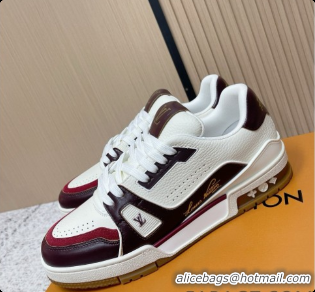 Good Quality Louis Vuitton Louis Vuitton LV Trainer Sneakers in Leather LV073102 Burgundy 2026