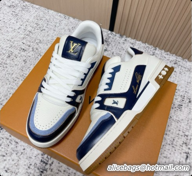 Unique Style Louis Vuitton Louis Vuitton LV Trainer Sneakers in Leather LV073103 White/Blue 2026