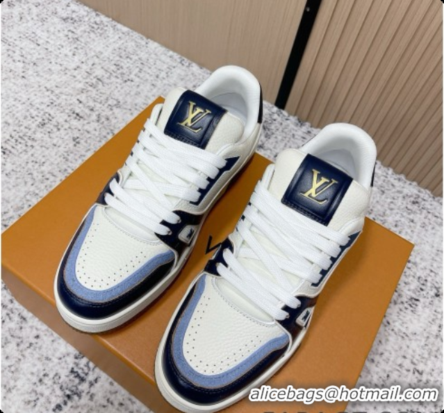 Unique Style Louis Vuitton Louis Vuitton LV Trainer Sneakers in Leather LV073103 White/Blue 2026