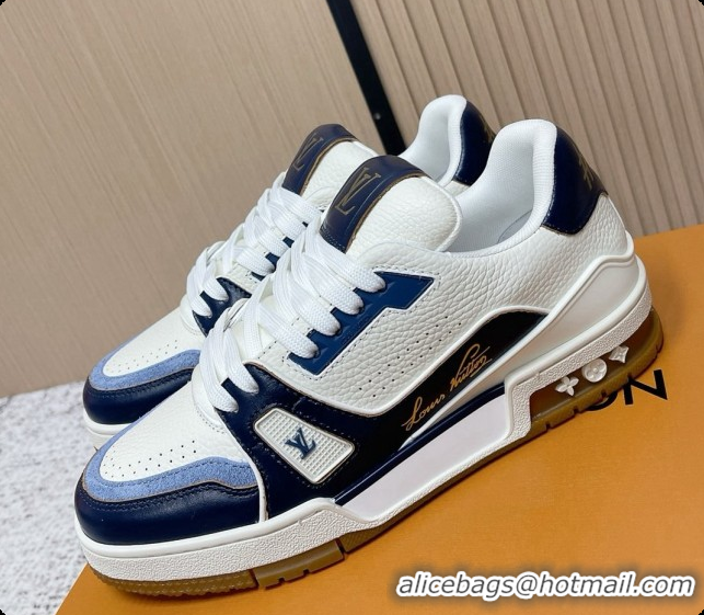 Unique Style Louis Vuitton Louis Vuitton LV Trainer Sneakers in Leather LV073103 White/Blue 2026