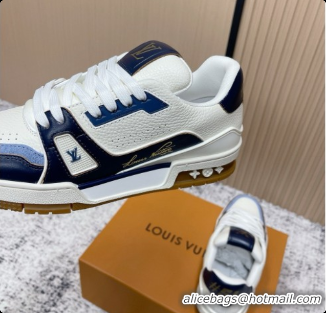 Unique Style Louis Vuitton Louis Vuitton LV Trainer Sneakers in Leather LV073103 White/Blue 2026