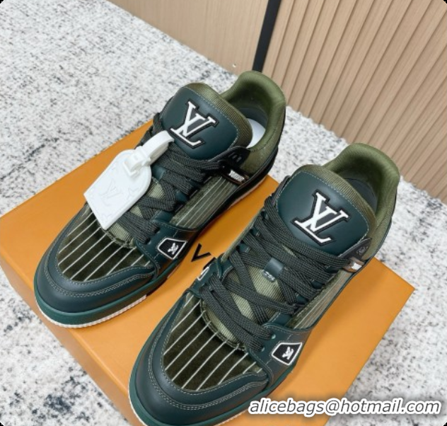 Popular Style Louis Vuitton LV Trainer Sneaker in Beige Mix of Materials LV073109 Green 2026