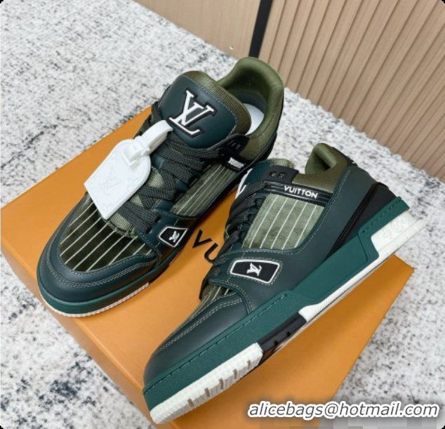 Popular Style Louis Vuitton LV Trainer Sneaker in Beige Mix of Materials LV073109 Green 2026