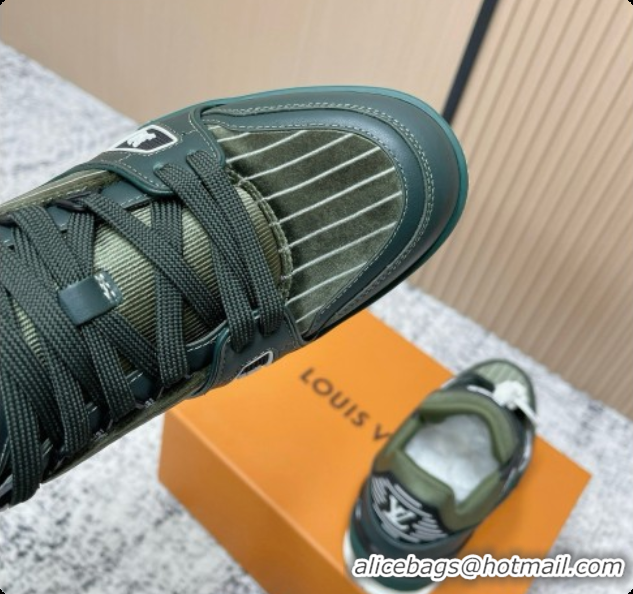 Popular Style Louis Vuitton LV Trainer Sneaker in Beige Mix of Materials LV073109 Green 2026