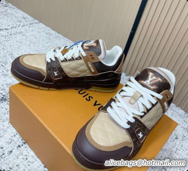Duplicate Louis Vuitton LV Trainer Sneaker in Beige Mix of Materials LV073112 Beige/Brown 2026