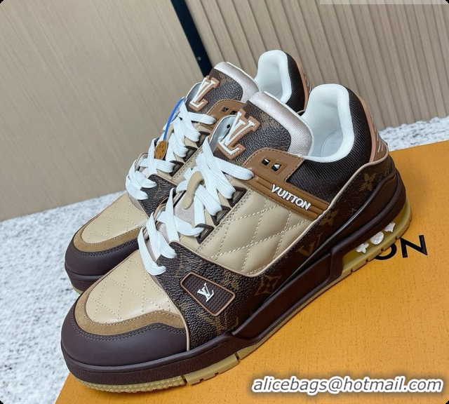 Duplicate Louis Vuitton LV Trainer Sneaker in Beige Mix of Materials LV073112 Beige/Brown 2026