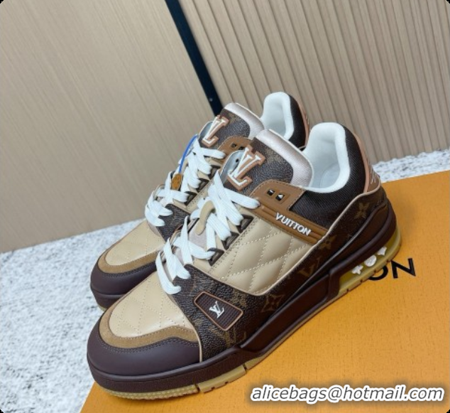 Duplicate Louis Vuitton LV Trainer Sneaker in Beige Mix of Materials LV073112 Beige/Brown 2026