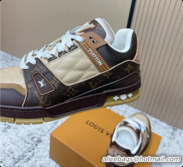 Duplicate Louis Vuitton LV Trainer Sneaker in Beige Mix of Materials LV073112 Beige/Brown 2026