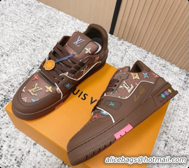 Charming Louis Vuitton Louis Vuitton LV Trainer Sneakers in Printed Leather LV073115 Brown 2026