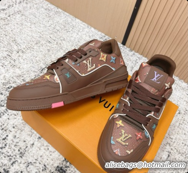 Charming Louis Vuitton Louis Vuitton LV Trainer Sneakers in Printed Leather LV073115 Brown 2026