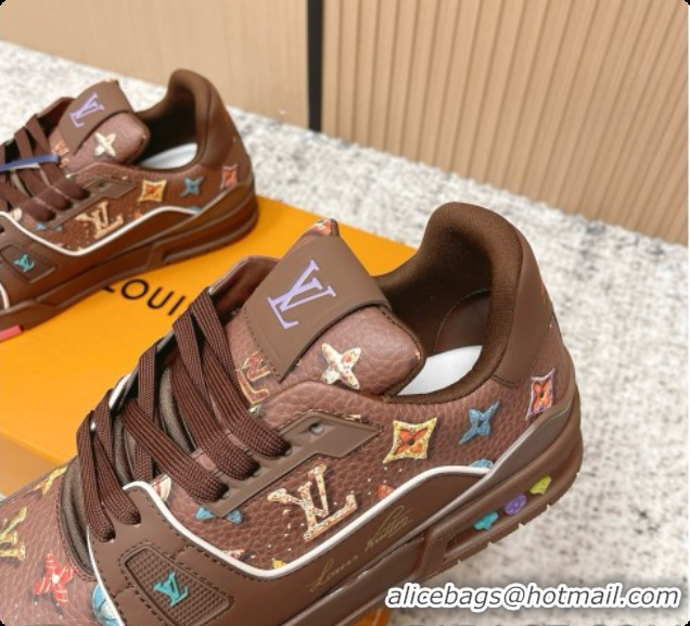 Charming Louis Vuitton Louis Vuitton LV Trainer Sneakers in Printed Leather LV073115 Brown 2026