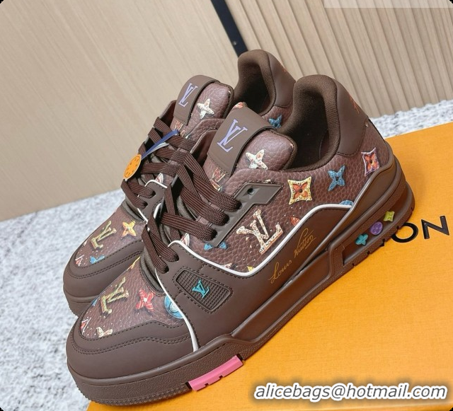 Charming Louis Vuitton Louis Vuitton LV Trainer Sneakers in Printed Leather LV073115 Brown 2026