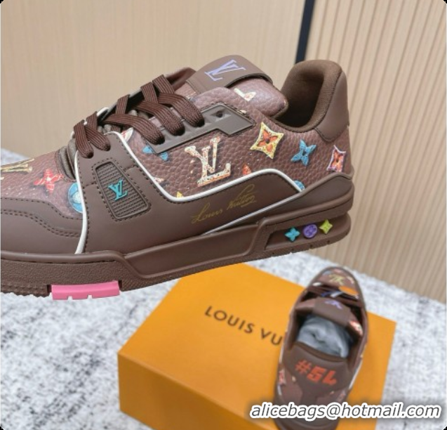 Charming Louis Vuitton Louis Vuitton LV Trainer Sneakers in Printed Leather LV073115 Brown 2026