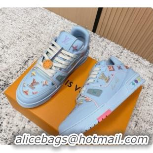 Unique Style Louis Vuitton Louis Vuitton LV Trainer Sneakers in Printed Leather LV073116 Blue 2026