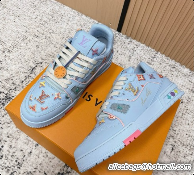 Unique Style Louis Vuitton Louis Vuitton LV Trainer Sneakers in Printed Leather LV073116 Blue 2026